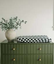 Load image into Gallery viewer, Charcoal Checkered Muslin Changing Pad Cover
