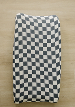 Load image into Gallery viewer, Charcoal Checkered Muslin Changing Pad Cover
