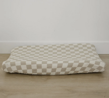 Load image into Gallery viewer, Taupe Checkered Muslin Changing Pad Cover

