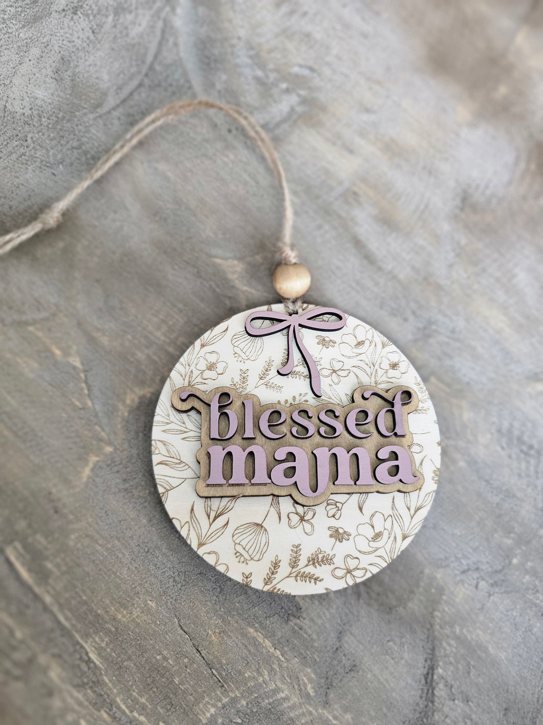 Blessed Mama Ribbon Car Charm